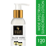 Buy Good Vibes Aloe Vera Wide Spectrum Sunscreen Lotion SPF 50 | Non-Greasy, Anti-Ageing | Nourishing | No Parabens, No Animal Testing (120 ml) - Purplle