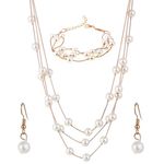 Buy Crunchy Fashion Pearl Multi Layer Necklace Bracelet Earrings Set for Women - Purplle