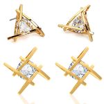 Buy Crunchy Fashion Gold Plated Zircon Crystal Stud Earrings(Triangle-Square Combo) - Purplle