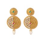 Buy Royal Bling Gold-Plated Textured Stone-Studded Circular Drop Earrings - Purplle