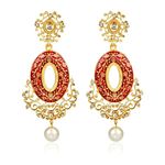 Buy Royal Bling Red Gold-Plated Meenakari-Work Stone-Studded Oval Drop Earrings - Purplle