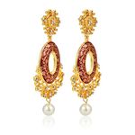 Buy Royal Bling Red Gold-Plated Meenakari-Work Stone-Studded Oval Drop Earrings - Purplle
