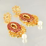 Buy Royal Bling Red Gold-Plated Meenakari-Work Stone-Studded Oval Drop Earrings - Purplle