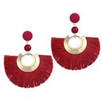 Buy Crunchy Fashion Maroon & Gold-Toned Tasselled Crescent-Shaped Drop Earrings - Purplle