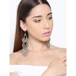 Buy Crunchy Fashion Oxidised Silver & Antique Gold-Toned Crescent Shaped Drop Earrings - Purplle