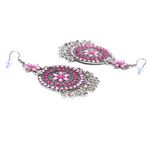 Buy Crunchy Fashion Pink Oxidised Silver-Plated Stone-Studded Circular Drop Earrings - Purplle