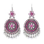 Buy Crunchy Fashion Pink Oxidised Silver-Plated Stone-Studded Circular Drop Earrings - Purplle