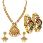 Buy Sukkhi Dazzling Pearl Gold Plated Wedding Jewellery Kundan Peacock Meenakari Necklace Set & Kada Combo For Women - Purplle