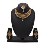 Buy Kord Store Jewellery Set - Special Design American Diamond Engraved Golden Necklace With An Adorable Mangtika And A Pair Of Beautiful Earrings KSNKE60110 - Purplle