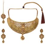 Buy Kord Store Jewellery Set - Special Design American Diamond Engraved Golden Necklace With An Adorable Mangtika And A Pair Of Beautiful Earrings KSNKE60113 - Purplle