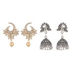 Buy Kord Store Traditional Gold Plated American Diamond Engraved Pearl Earrings (Combo Pack) COMBO-EAR-70055-70031 - Purplle