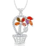 Buy Srikara Alloy Rhodium Plated CZ/AD Flowerpot Fashion Jewelry Pendant with Chain - SKP2401R - Purplle