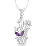 Buy Srikara Alloy Rhodium Plated CZ/AD Flowerpot Fashion Jewelry Pendant with Chain - SKP2404R - Purplle