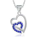 Buy Srikara Alloy Rhodium Plated CZ/AD Double Heart Fashion Jewellery Pendant Chain - SKP1477R - Purplle