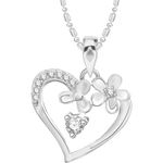 Buy Srikara Alloy Rhodium Plated CZ/AD Flower Heart Fashion Jewellery Pendant Chain - SKP2608R - Purplle