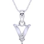 Buy Srikara Alloy Rhodium Plated CZ / AD Initial "V" Alphabet Pendant with Chain - SKP2823R - Purplle