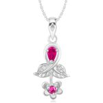 Buy Srikara Alloy Rhodium Plated Glittering Floral Pink SolitairePendant with Chain - SKP3013R - Purplle