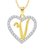 Buy Srikara Alloy Gold Plated CZ/AD Alphabet "V" in Heart Fashion Jewelry Pendant - SKP2286G - Purplle