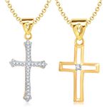 Buy Srikara Alloy Gold Plated CZ/AD Cross Pendant Fashion Jewelry Pendant Set Chain - SKCOMBO1438G - Purplle