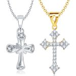 Buy Srikara Alloy Gold Plated CZ/AD Cross Pendant Fashion Jewelry Pendant Set Chain - SKCOMBO1437G - Purplle