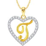 Buy Srikara Alloy Gold Plated CZ/AD Alphabet "T" in Heart Fashion Jewelry Pendant - SKP2284G - Purplle