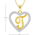 Buy Srikara Alloy Gold Plated CZ/AD Alphabet "T" in Heart Fashion Jewelry Pendant - SKP2284G - Purplle