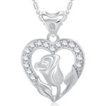 Buy Srikara Alloy Rhodium Plated CZ Rose in Heart Valentine Fashion Jewelry Pendant - SKP1643R - Purplle
