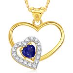 Buy Srikara Alloy Gold Plated AD Blue Stone Double Heart Valentine Fashion Pendant - SKP1678G - Purplle