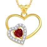 Buy Srikara Alloy Gold Plated CZ/AD Red Stone Double Heart Valentine Fashion Jewelry Pendant - SKP1679G - Purplle