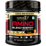 Buy MuscleXP Amino Blend and Energy Powder, Orange, 400g, 50 Servings - Pre Workout, Intra Workout, Energy Blend with Green Coffee, Green Tea - Purplle