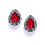 Buy Crunchy Fashion Oxidised Silver-Red Crystal Teardrop Studs - Purplle