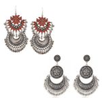 Buy Crunchy Fashion Oxidized Silver & Red Dangler Earrings - Purplle