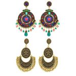 Buy Crunchy Fashion Bohemian Oxidized Silver Chandbali Multi-Color Beads Earrings - Purplle