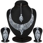 Buy Sukkhi Glimmery Rhodium Plated Wedding Jewellery Austrian Diamond Choker Necklace Set for Women - Purplle