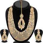 Buy Sukkhi Dazzling Gold Plated Wedding Jewellery Austrian Diamond & Kundan Long Haram Necklace Set for Women - Purplle