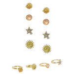 Buy Golden Peacock Gold Colour Flower&star Shape Earrings & Rings (12 Pcs) - Purplle