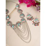 Buy Crunchy Fashion Oxidized Silver Long Necklace With Earrings - Purplle