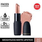 Buy Faces Canada Weightless Matte Lipstick |Jojoba and Almond Oil enriched| Highly pigmented | Smooth One Stroke Weightless Color | Keeps Lips Moisturized | Shade - Buff Nude 4g - Purplle