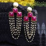 Buy Ferosh Iniyana Golden Red Chained Faux Pearl Earrings - Purplle