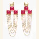 Buy Ferosh Iniyana Golden Red Chained Faux Pearl Earrings - Purplle