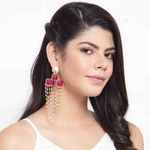 Buy Ferosh Iniyana Golden Red Chained Faux Pearl Earrings - Purplle