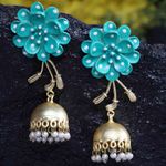 Buy Ferosh Ovia Floral Polka Mint Green Golden Jhumkis - Purplle