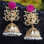 Buy Ferosh Pariniti Gleaming Hot Pink Golden Mayura Jhumkas - Purplle