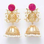 Buy Ferosh Pariniti Gleaming Hot Pink Golden Mayura Jhumkas - Purplle