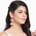 Buy Ferosh Pariniti Gleaming Hot Pink Golden Mayura Jhumkas - Purplle