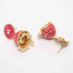 Buy Ferosh Aabhirathi Floral Classic Pink Golden Jhumkis - Purplle