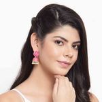 Buy Ferosh Aabhirathi Floral Classic Pink Golden Jhumkis - Purplle