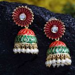Buy Ferosh Irit Floral Green-Red Golden Jhumkis - Purplle