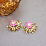 Buy Ferosh Varina Floral Pink Gold Ethnic Earrings - Purplle