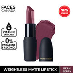 Buy Faces Canada Weightless Matte Lipstick |Jojoba and Almond Oil enriched| Highly pigmented | Smooth One Stroke Weightless Color | Keeps Lips Moisturized | Shade - Bean Berry 4g - Purplle